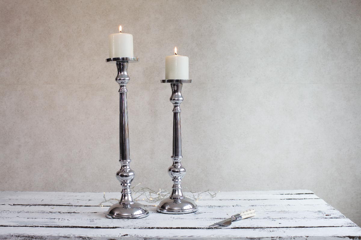 Tall silver candle holder