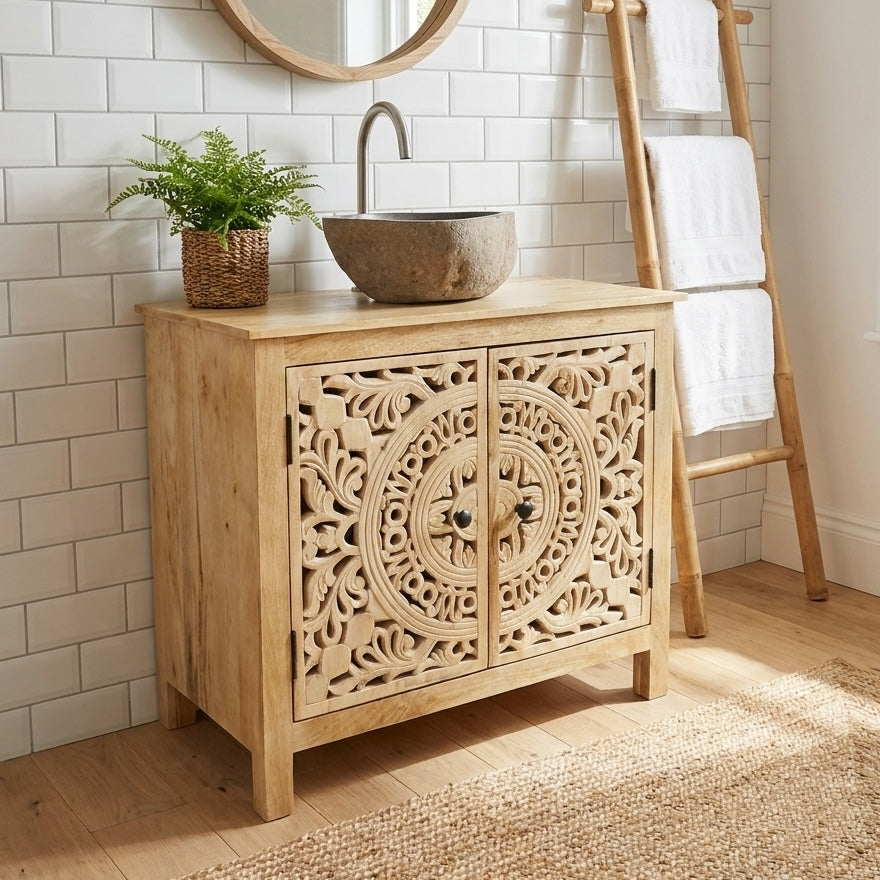 Carved Bathroom Vanity Unit Natural