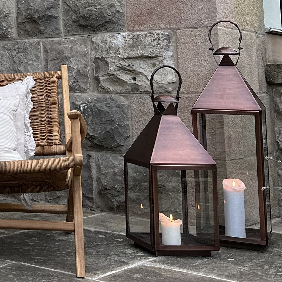 Antique Copper Candle Lantern Tall