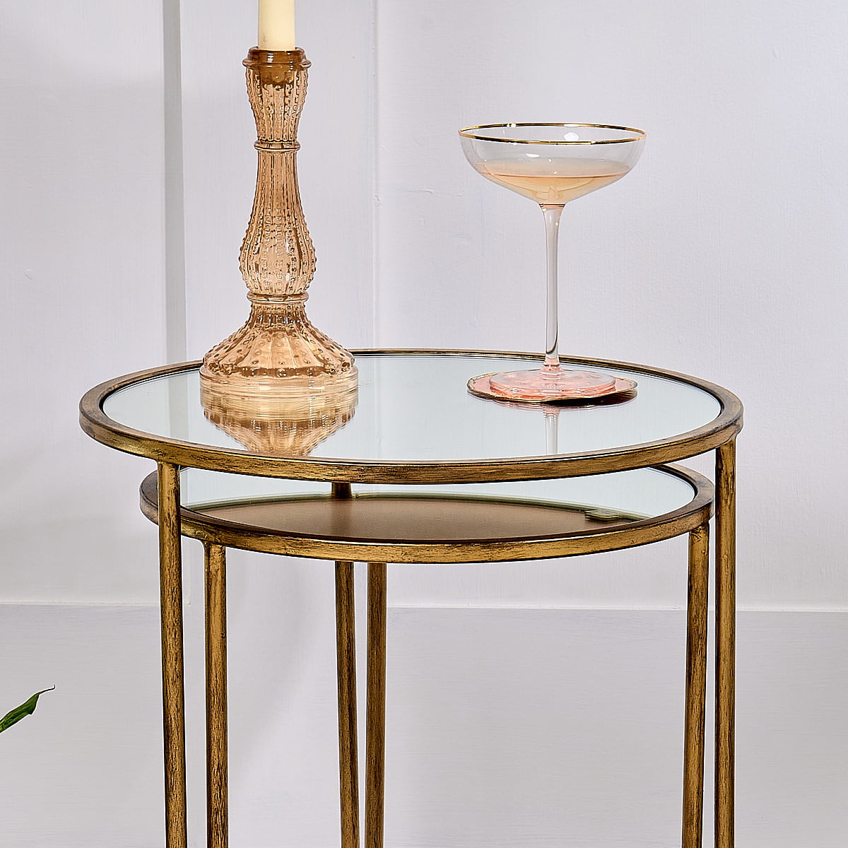Set of 2 Round Brass Side Tables
