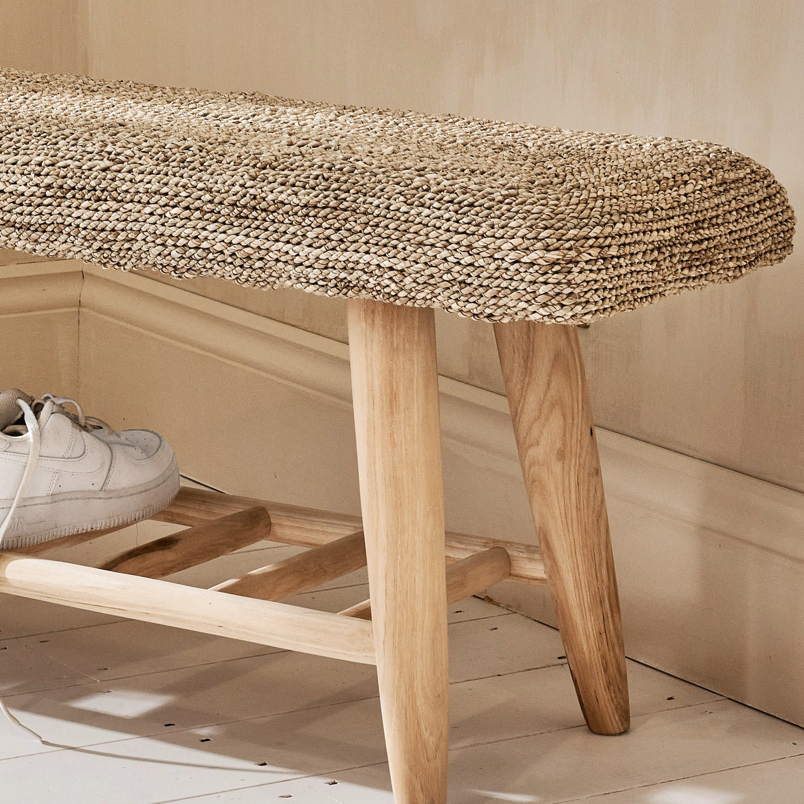 Wicker Bench with Shelving