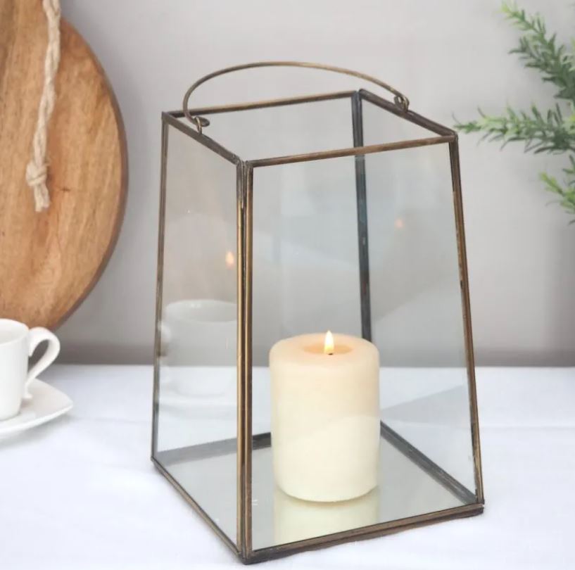 Antique brass votive candle lantern