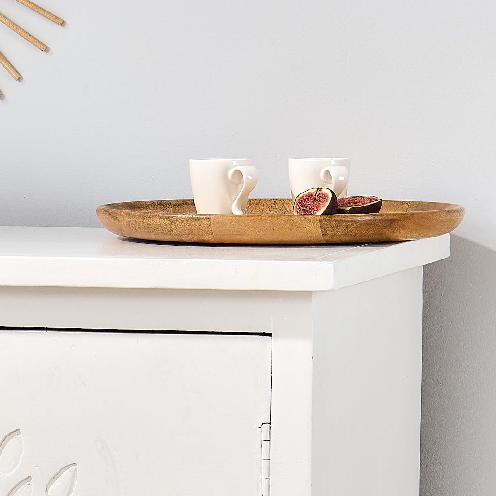 Round wooden serving tray