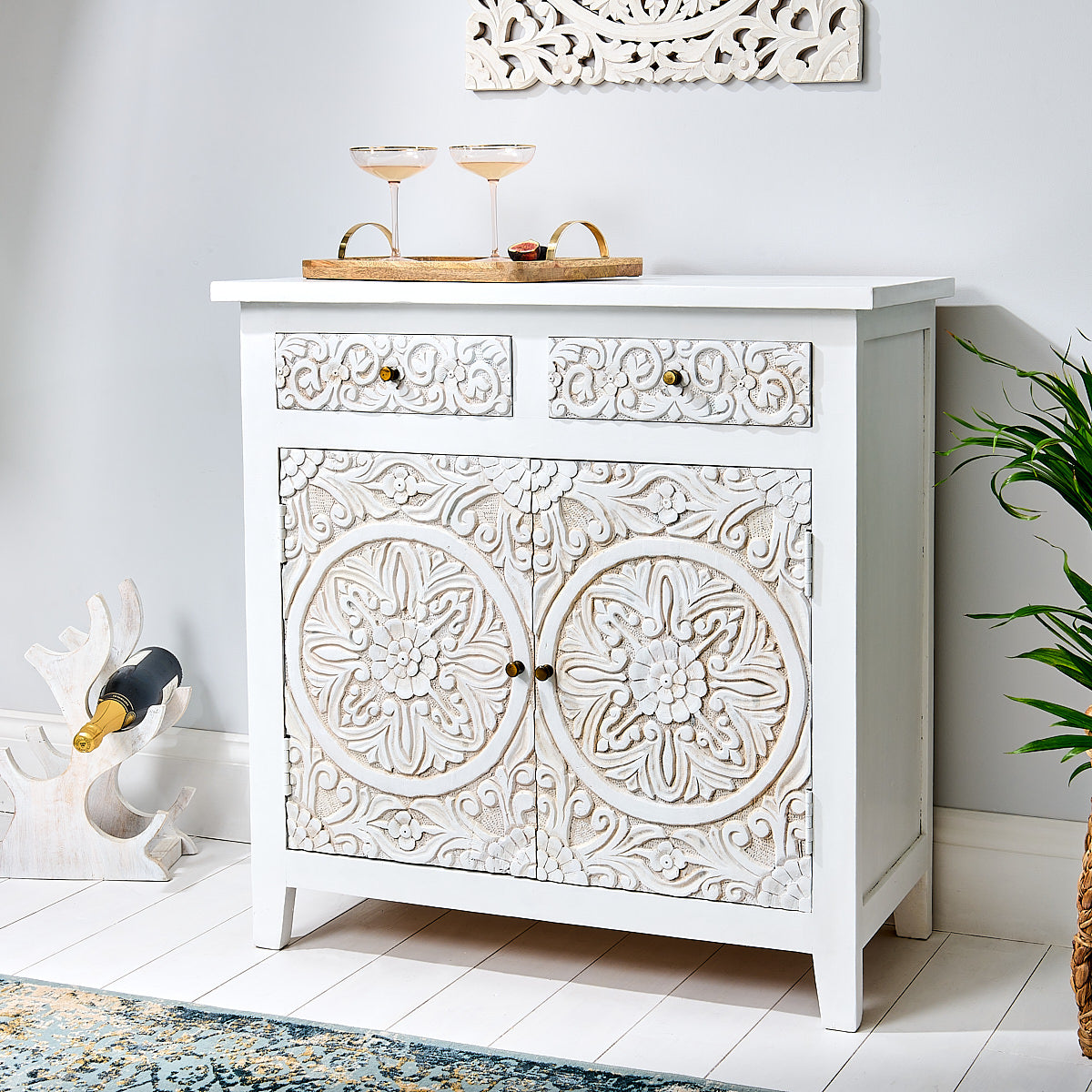 Carved Wood Sideboard - White