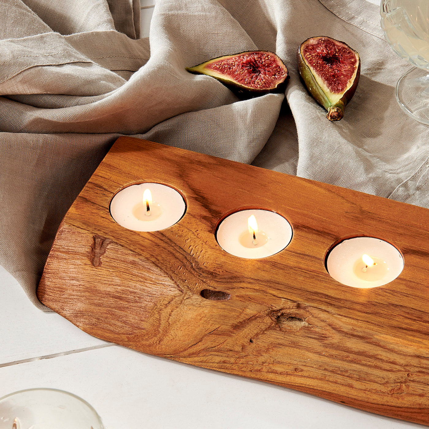 Long wooden tealight holder rustic