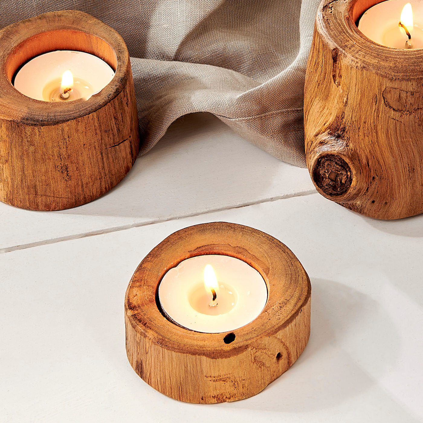 wooden tealight candle holders set 3