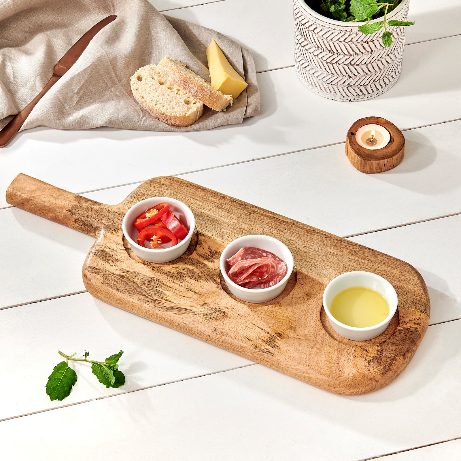 Wooden Tapas Board With Bowls
