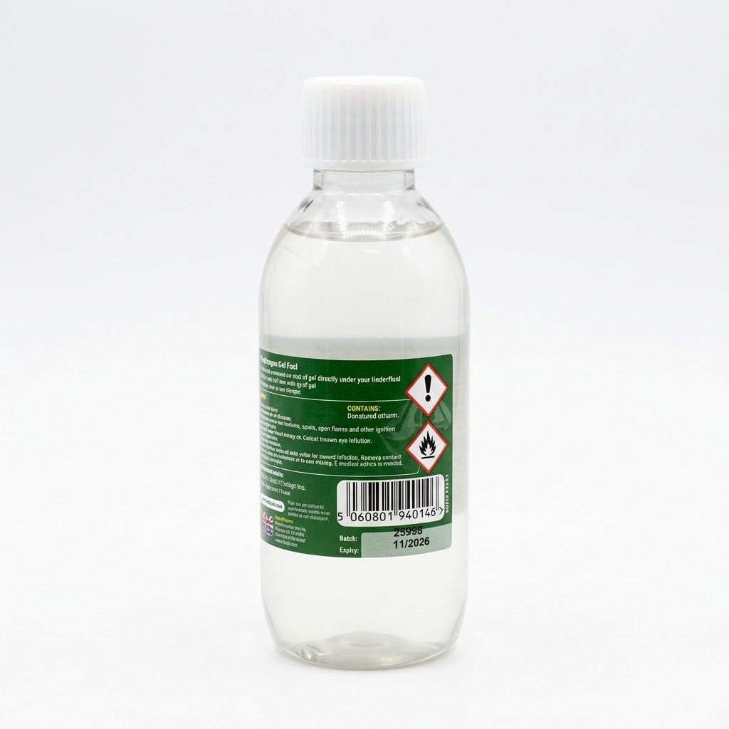 A clear plastic bottle of WD-40 with a white ribbed cap, showing the back of the label with hazard symbols and a barcode, on a white background.
