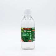 A 250ml clear plastic bottle of Fire-Dragon Gel Firefighter with a white screw cap and a green label, set against a plain white background.