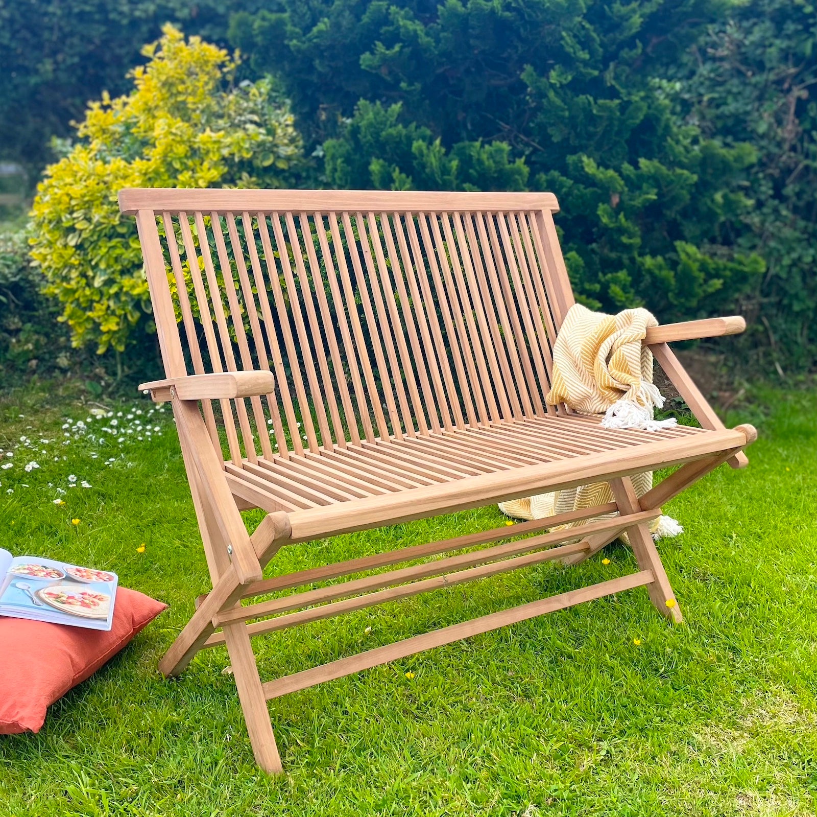 Folding Garden Bench with Arms Teak Wood