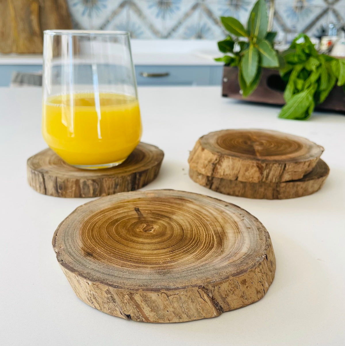 Rustic wooden drinks coasters
