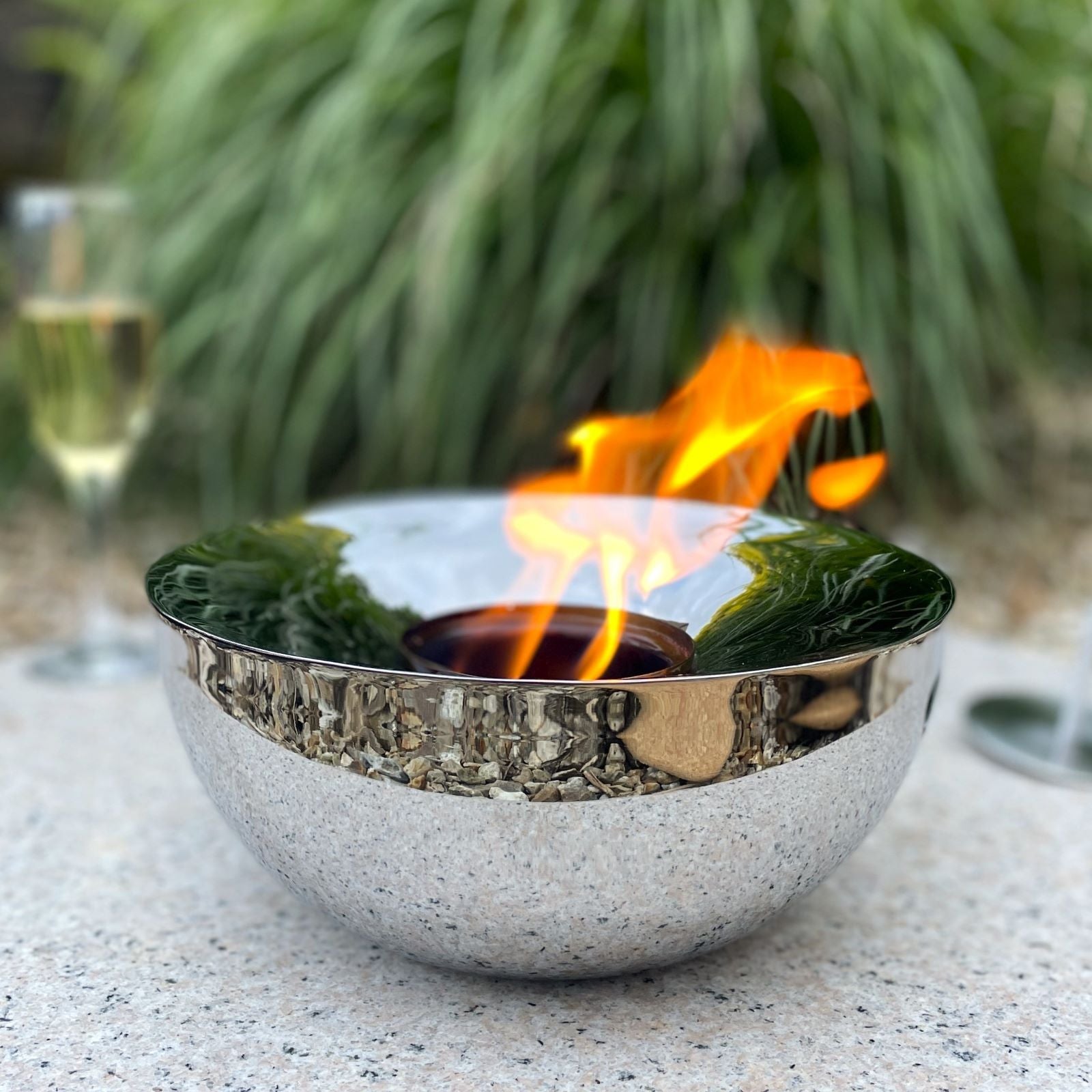 Garden silver gel lamp outdoors with drink and nature