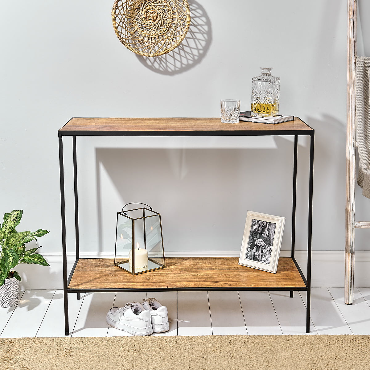 Industrial Hallway Console Table with Shelf