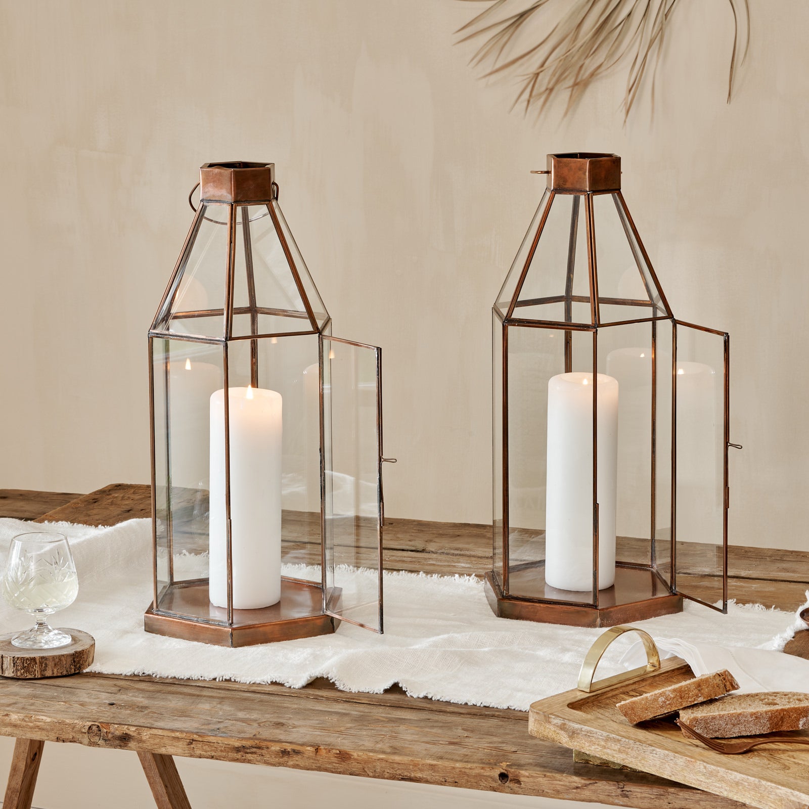 Hexagonal Brass Candle Lantern
