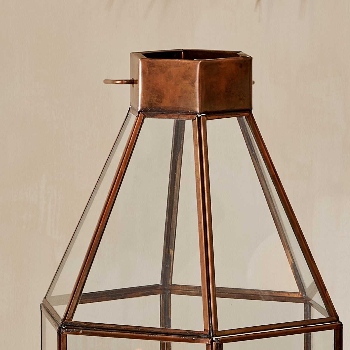 Close up of top of Hexagonal brass lanterns