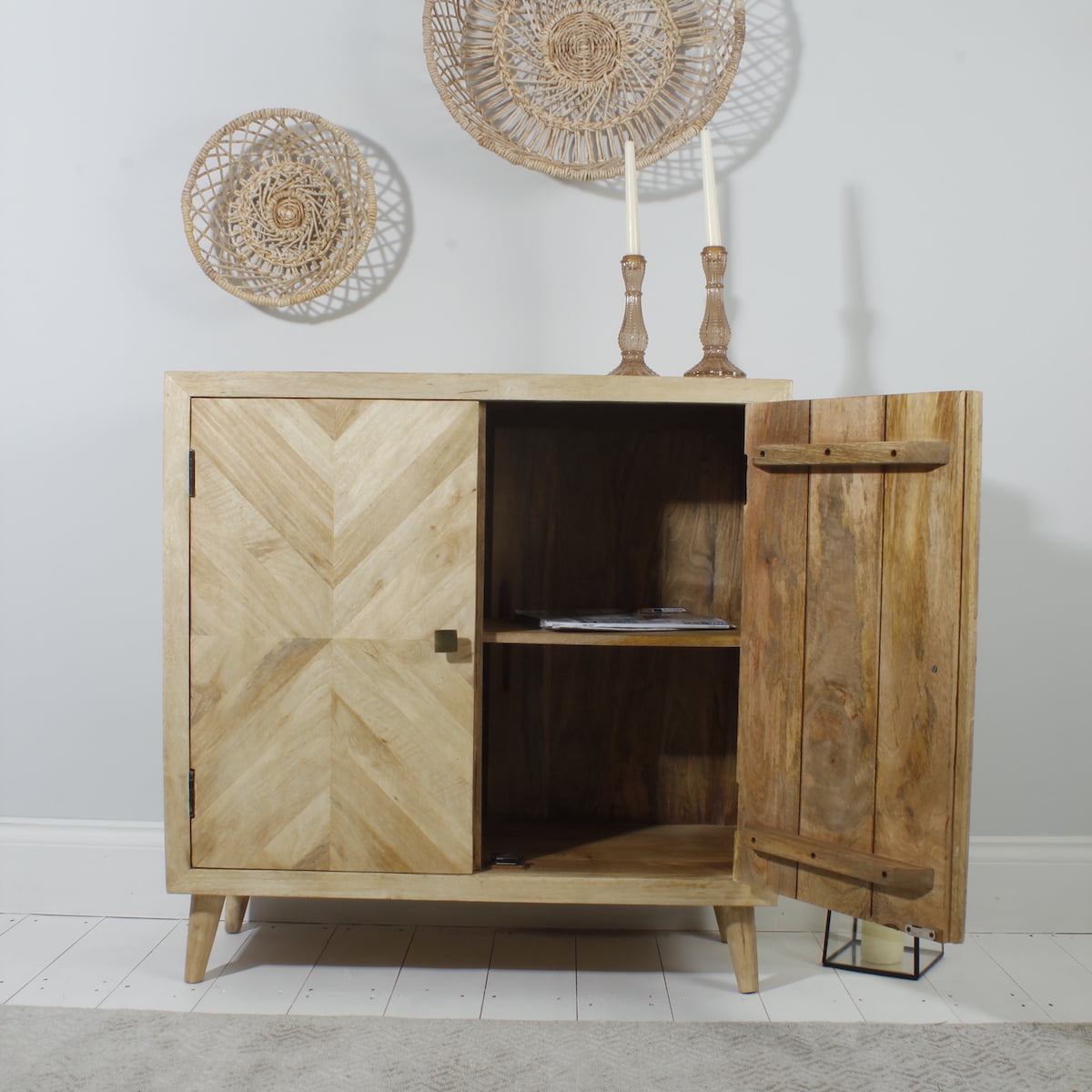 Wood Sideboard - Parquet with Open Door