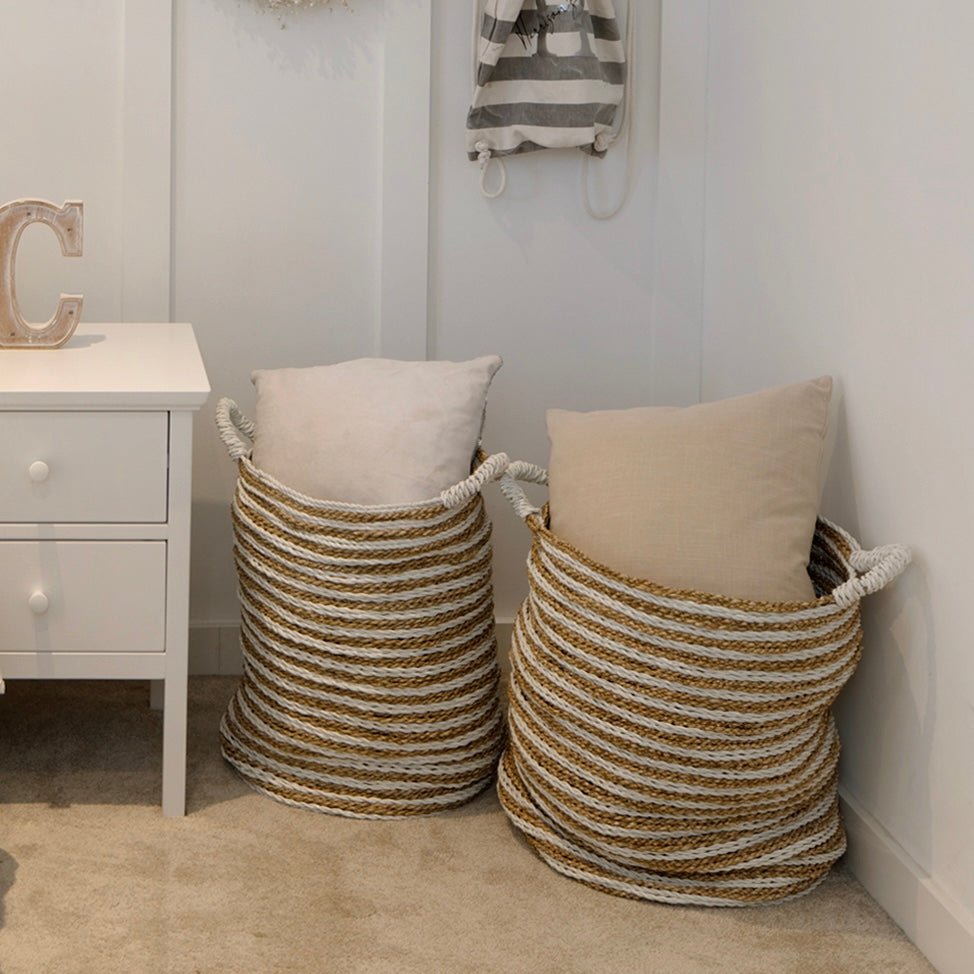 bedroom with wicker storage baskets