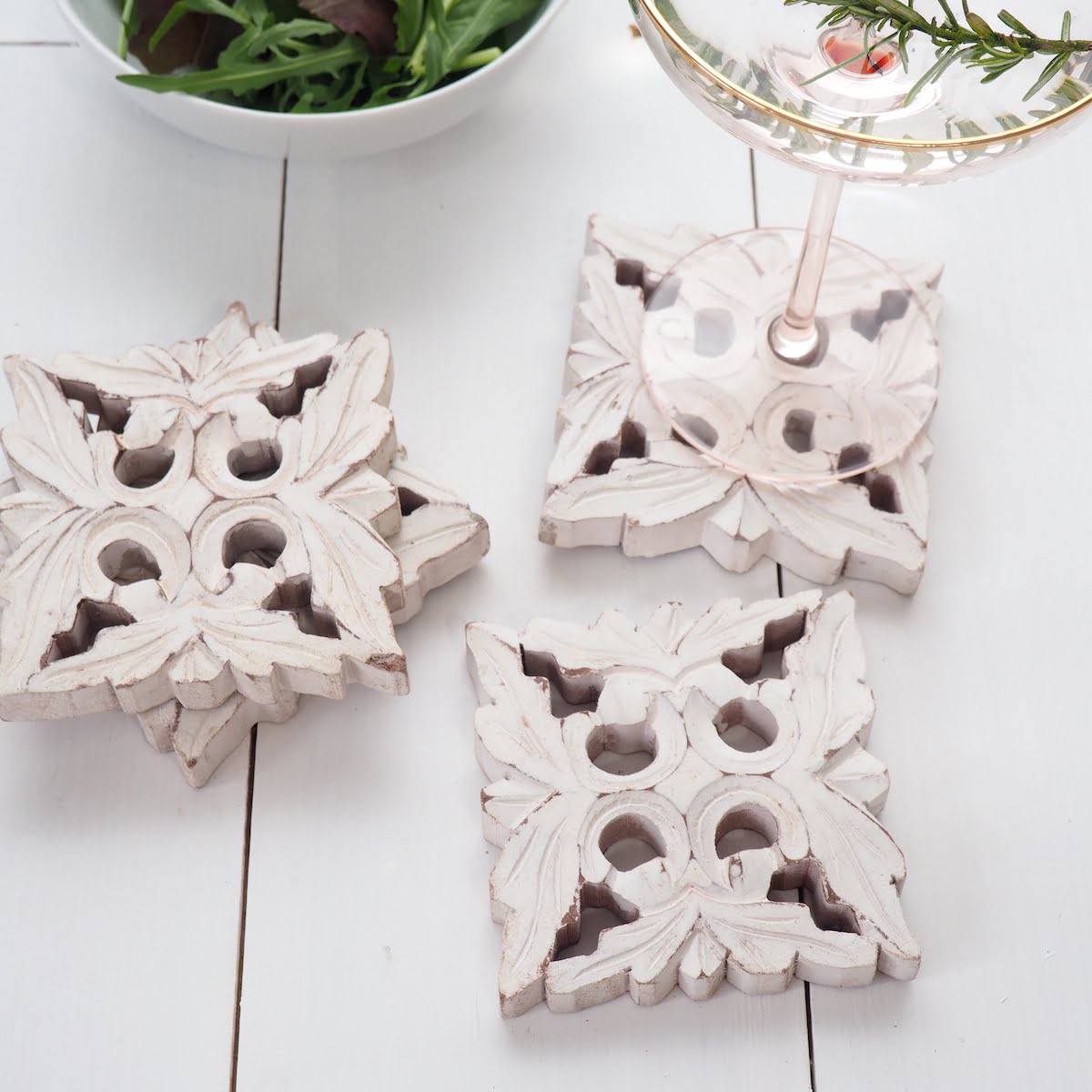 Wooden coasters carved