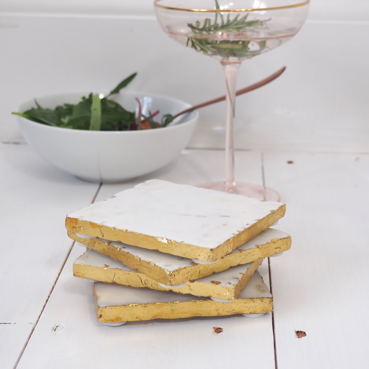 Marble drinks coasters gold