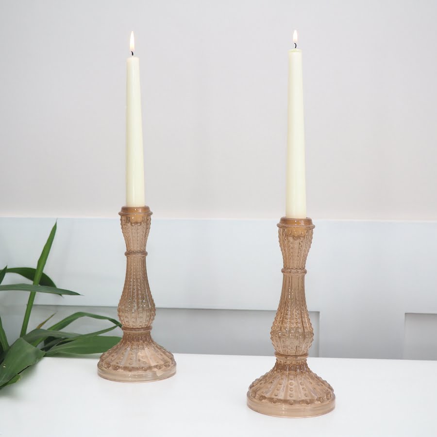 Shaped glass candlestick pink