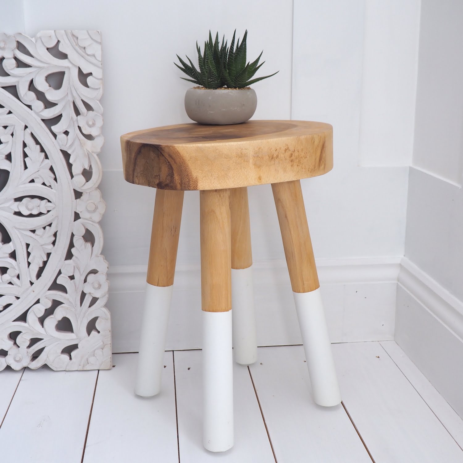 Organic Stool with Dipped White Legs