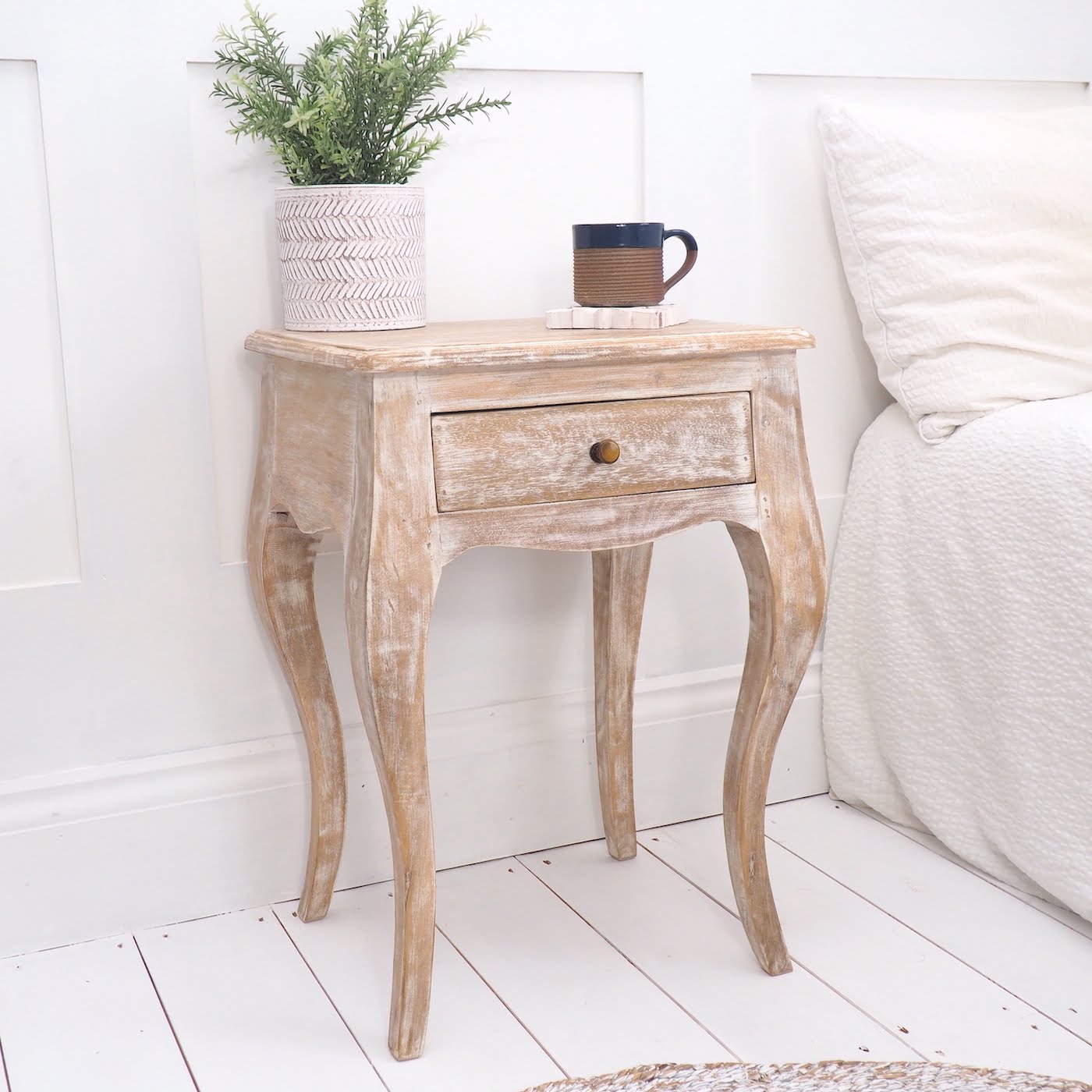 Bedside Table Whitewash - Amelie