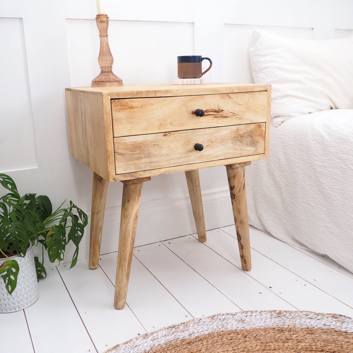 Two Drawer Bedside Table Natural Wood