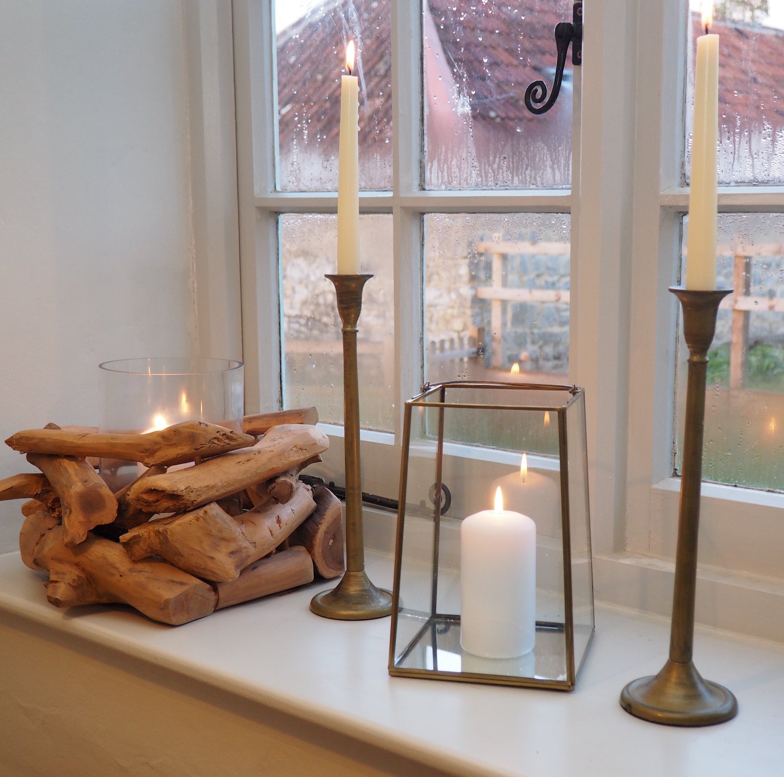 Brass and vintage candle holders driftwood candle holder