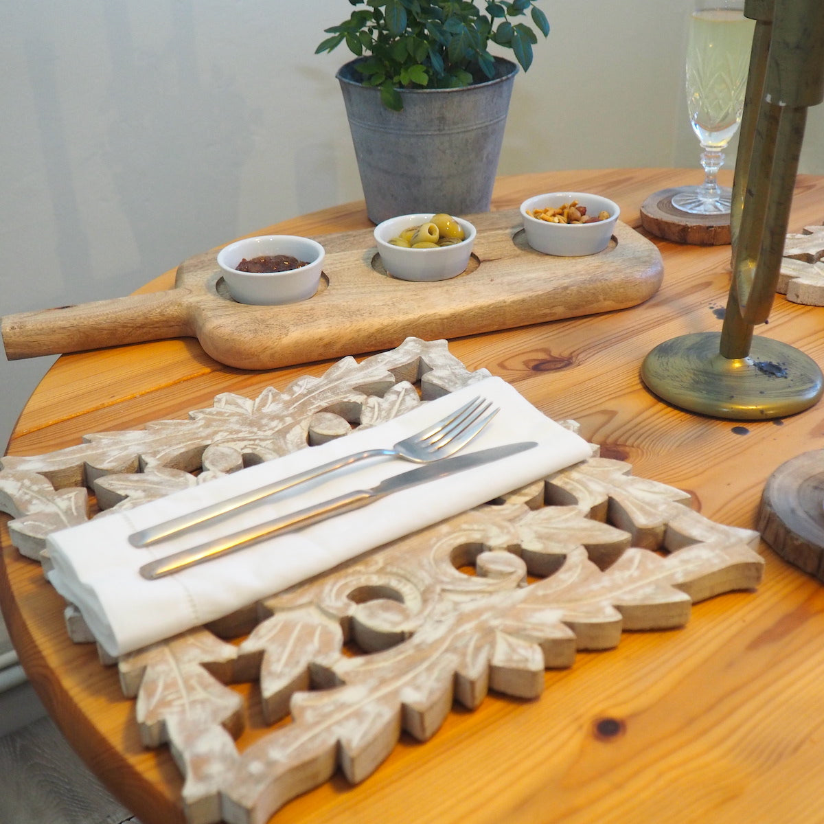 Hand Carved Dinner Placemats on Table