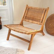 Natural Teak and Rattan Lounger Garden Chair