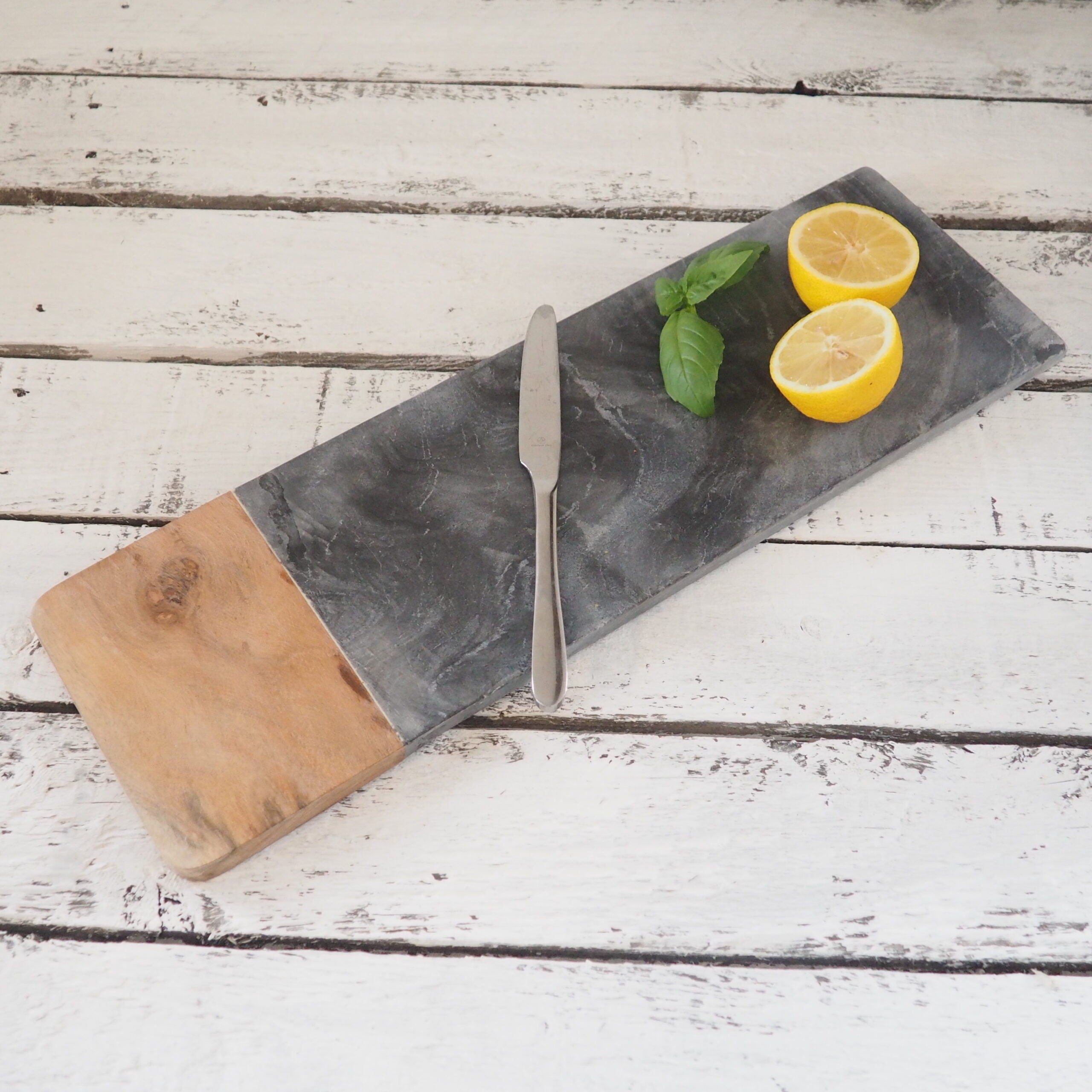 slate and wood cheese board