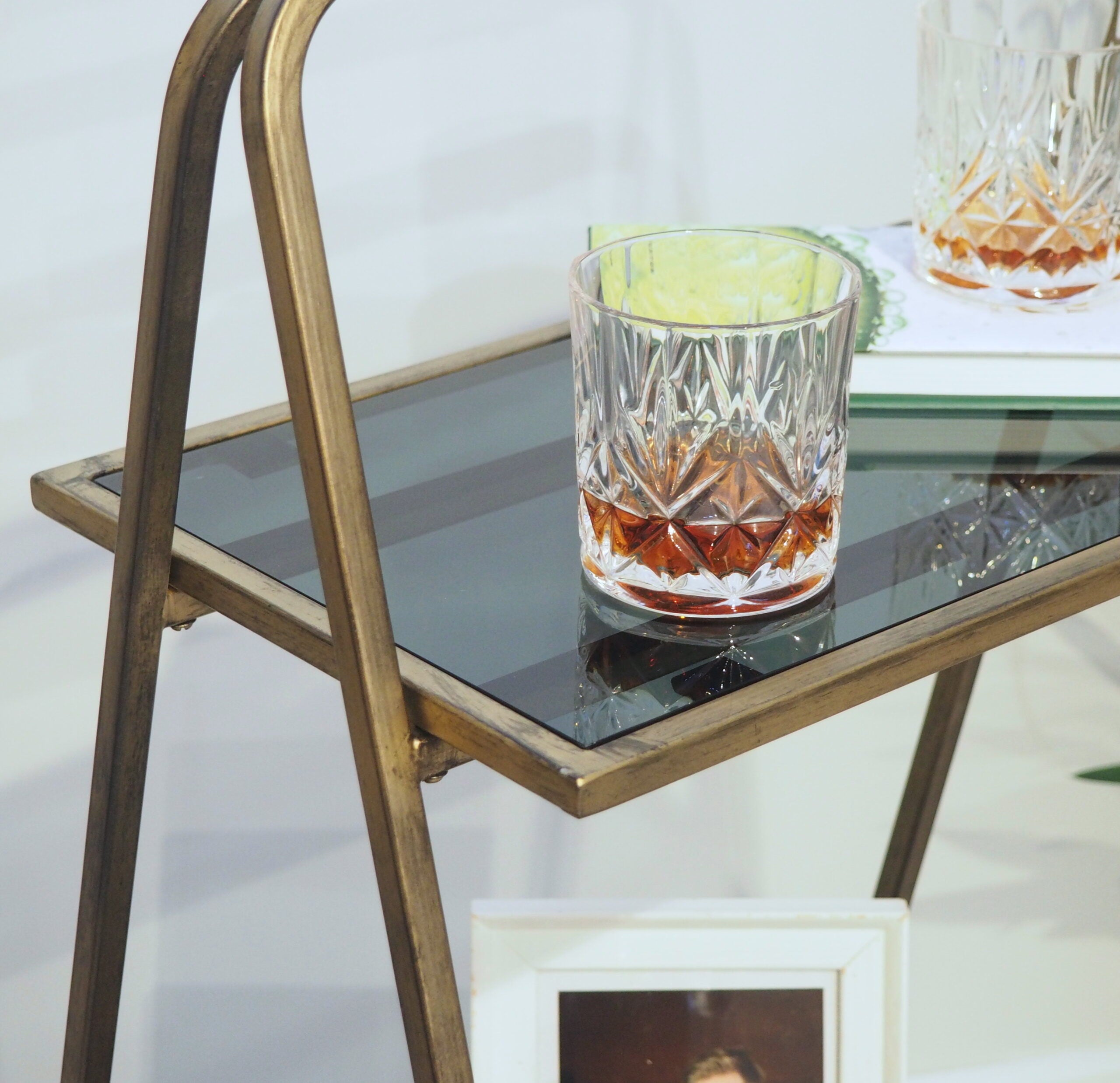 Close Up of Elegant Brass Shelving Unit