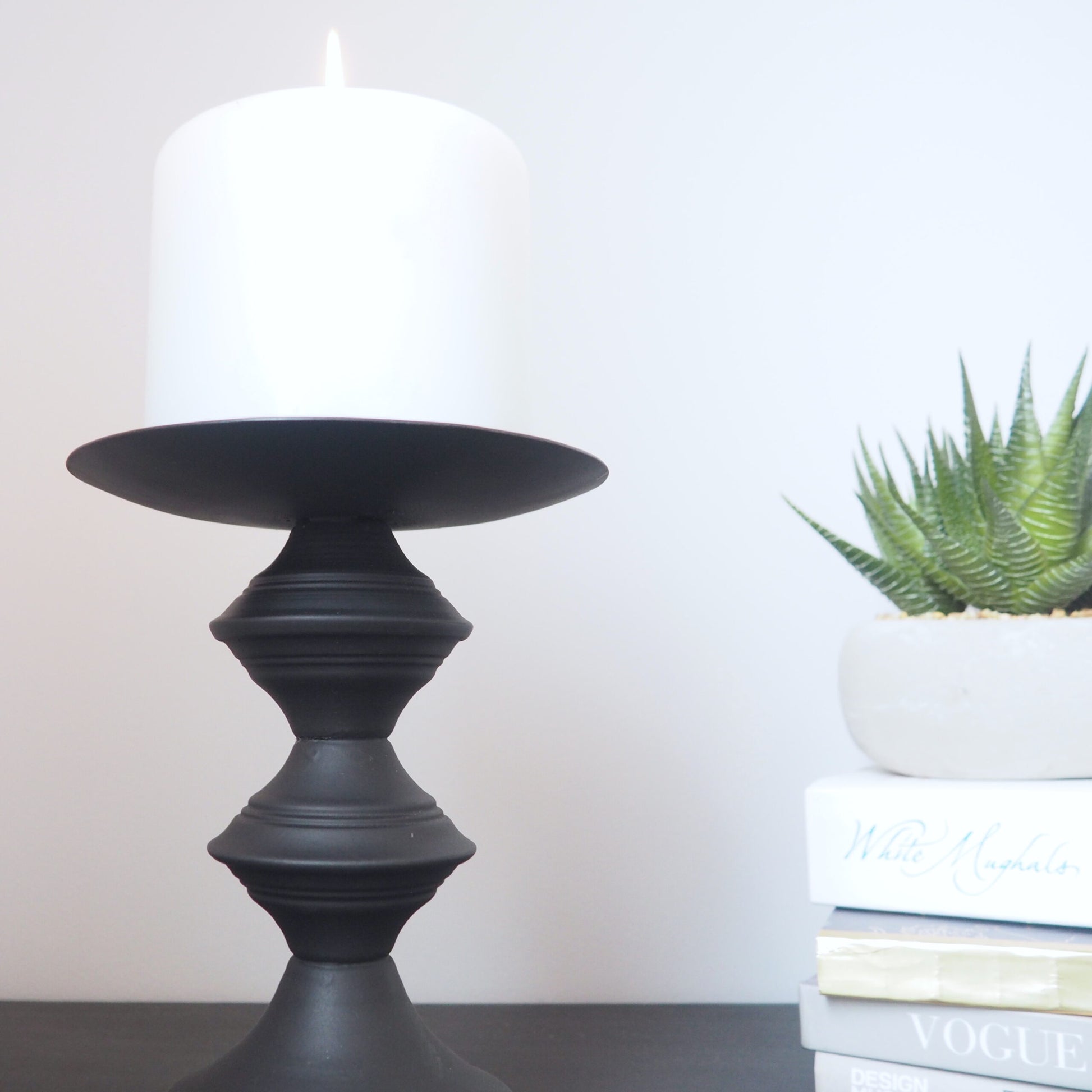 Black pillar candle holders metal