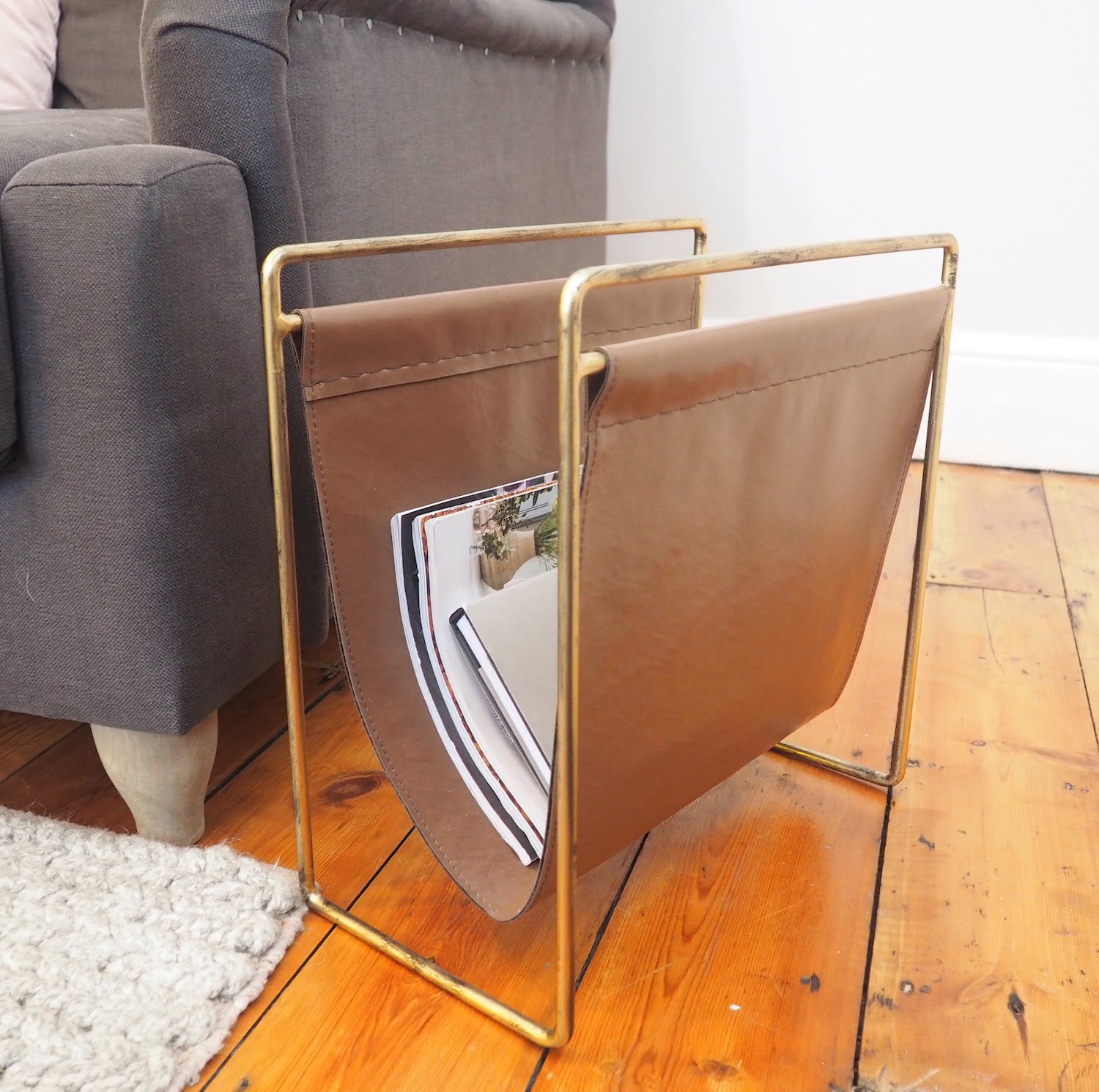 Leather magazine rack