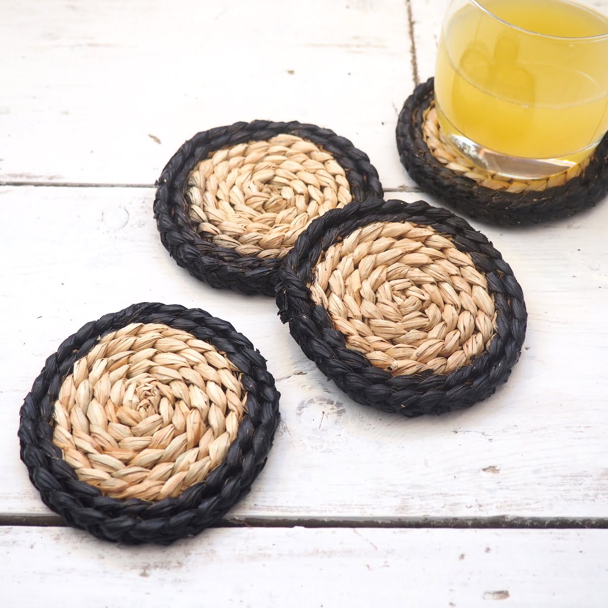 Round black wicker coasters