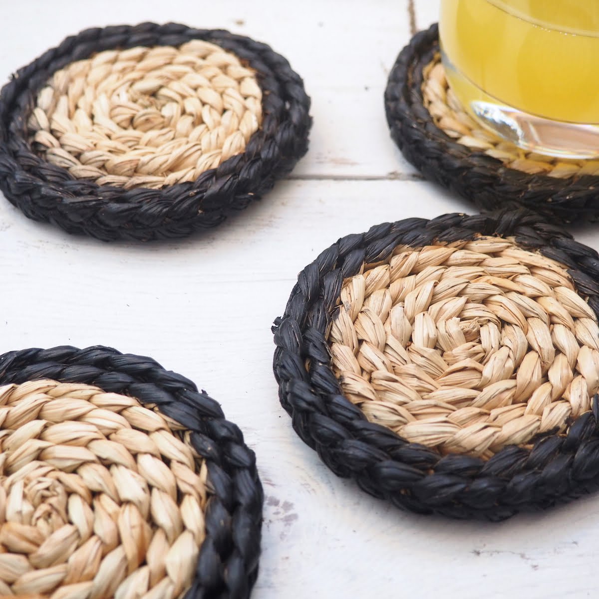 Wicker Drink Coasters Black - Set of 4