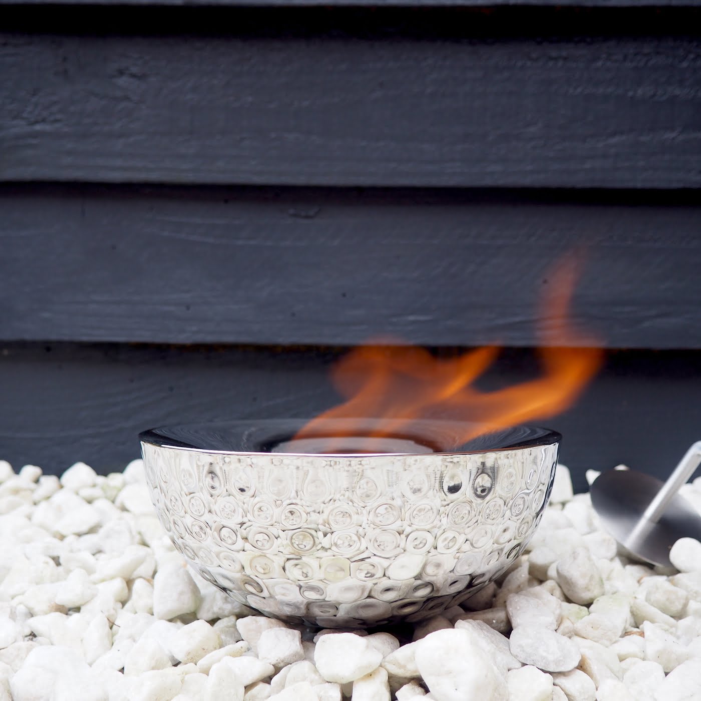 Garden Table top Fire Pit Lamp Hammered Silver