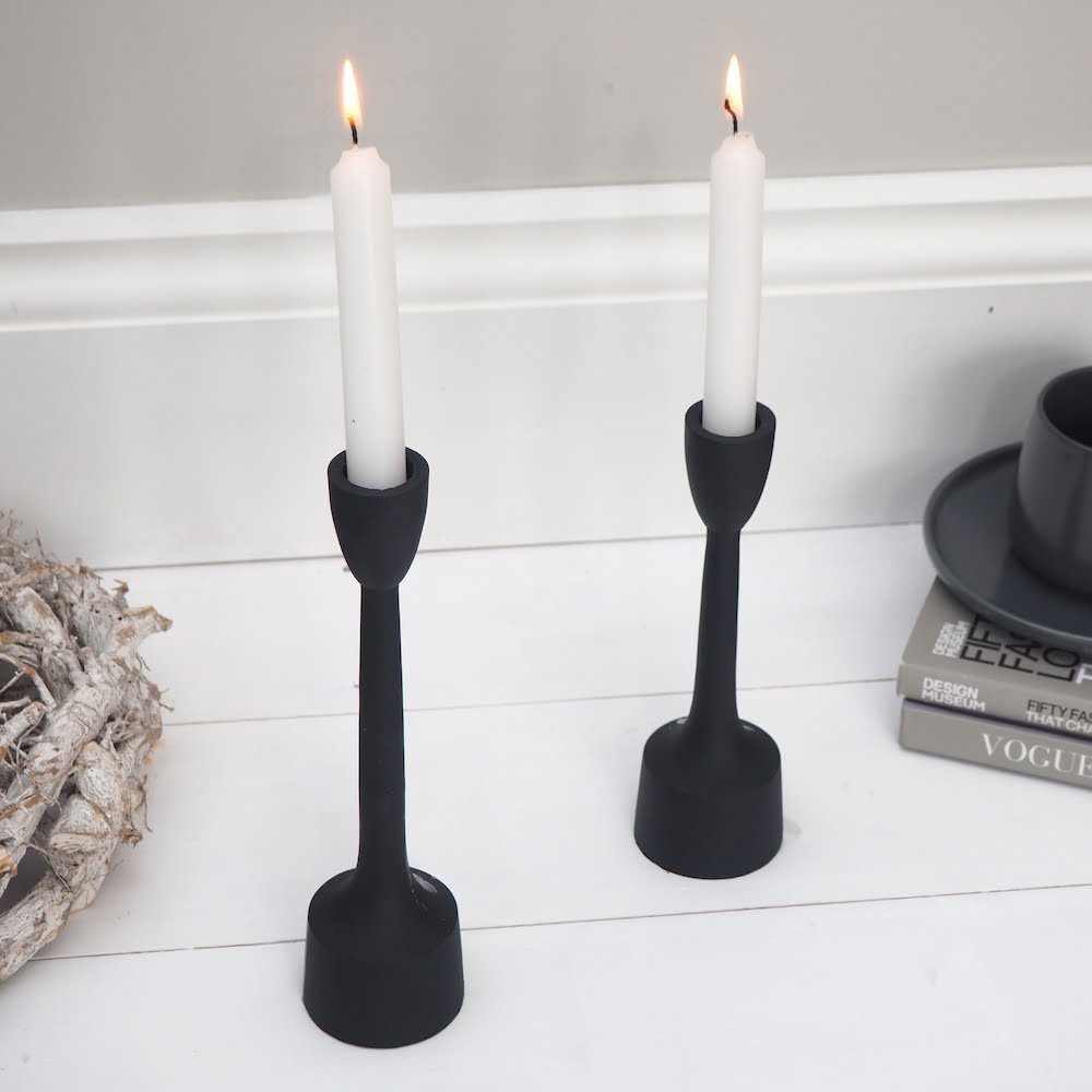 Thin black candle holders metal