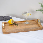 Natural Wood Serving Tray with Cooper Handles and Glass