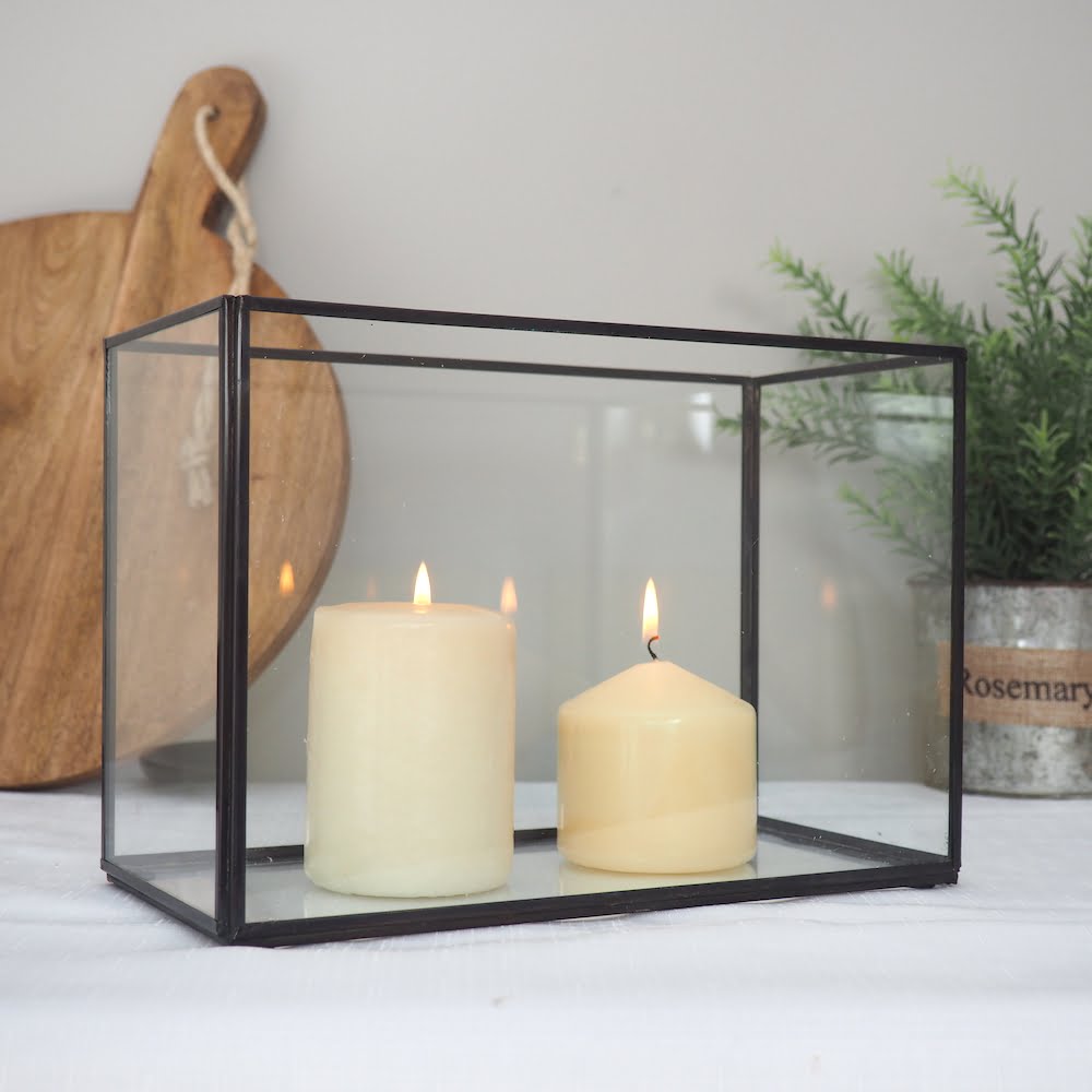 Black Candle Lantern Rectangular