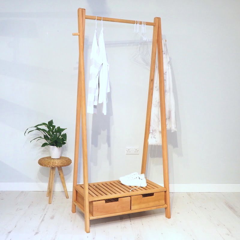 Small Wooden Clothes Rail with Clothes Hanging
