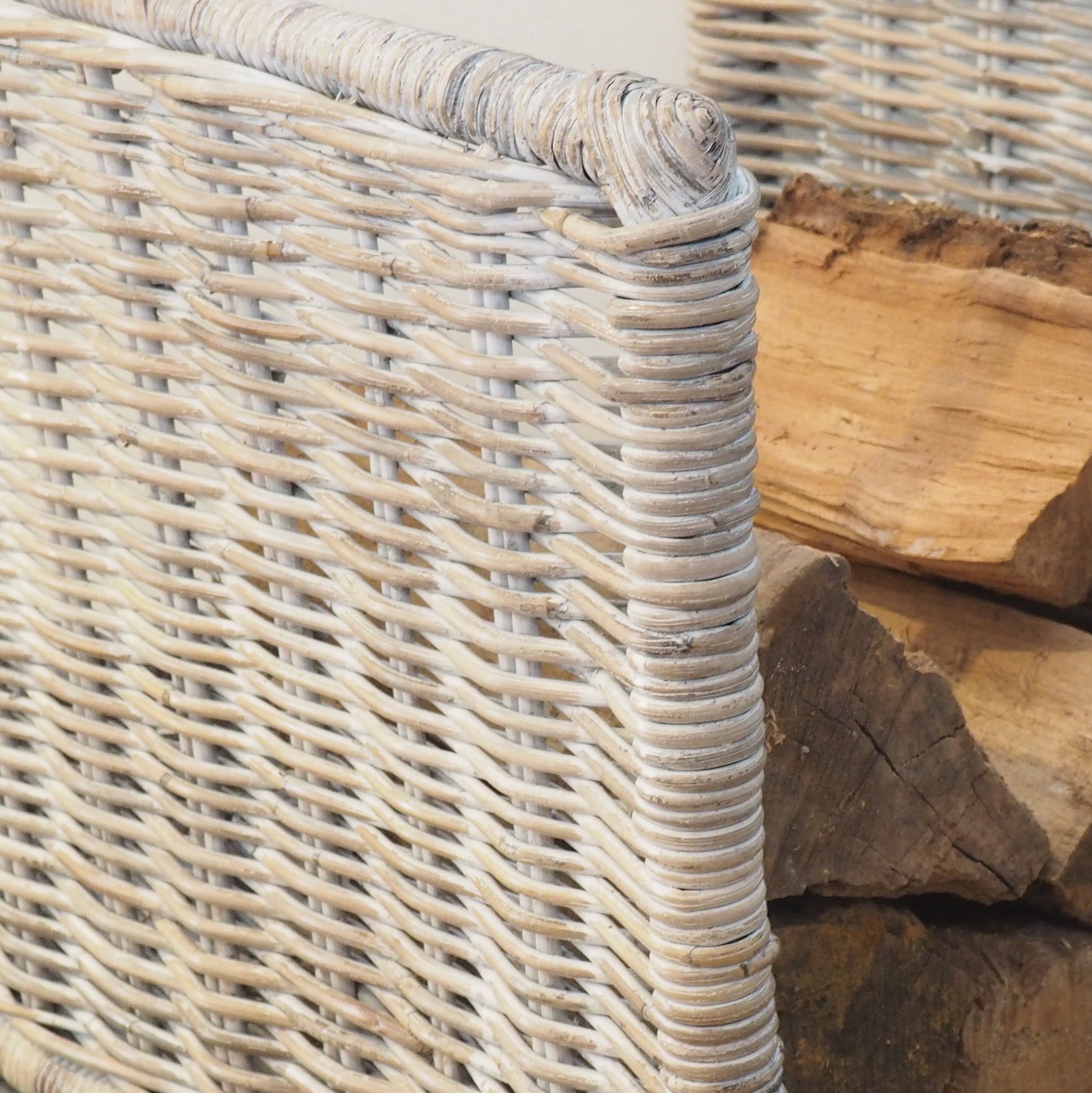 Log basket for fireplace wicker