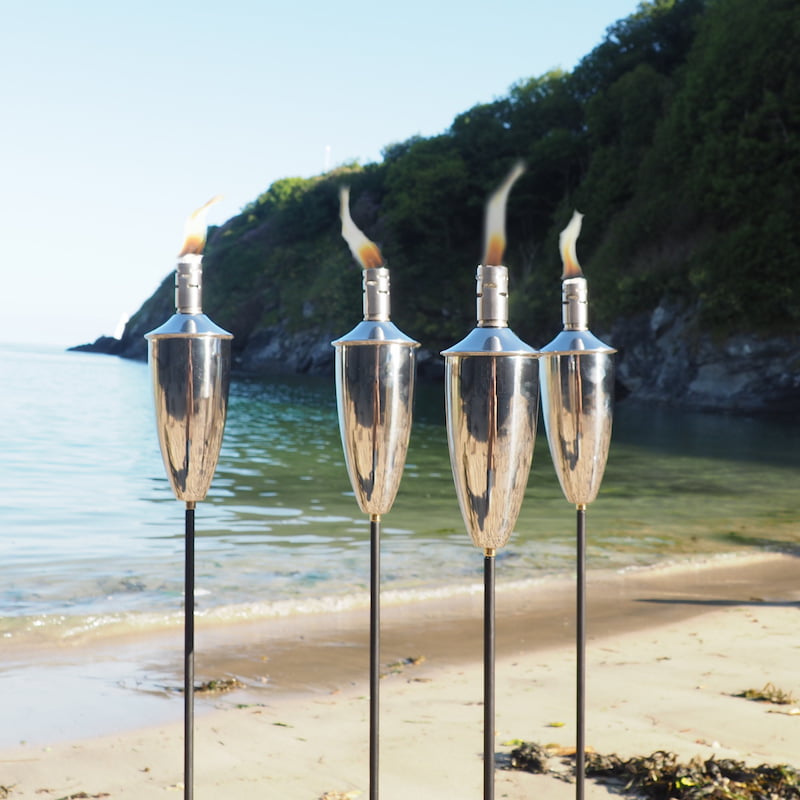 Set 4 stainless steel garden torches