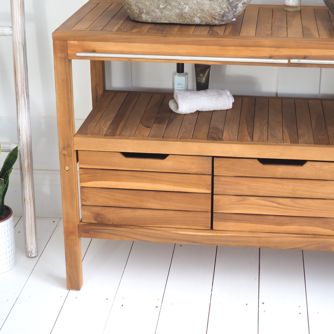 Bathroom Vanity Unit Teak Wood Large - Ebony Close Up View