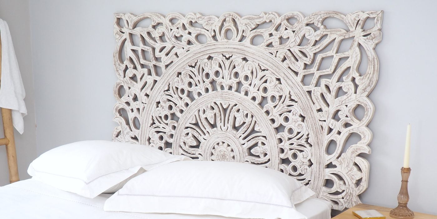 Carved Wooden Headboard White