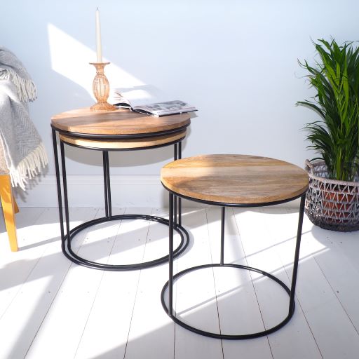 Industrial Wooden Nest of Tables Round