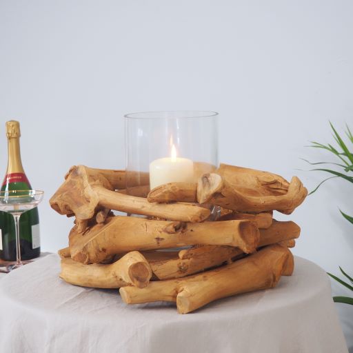 Teak wood rustic candle holder