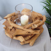 Driftwood candle holder with glass cylinder