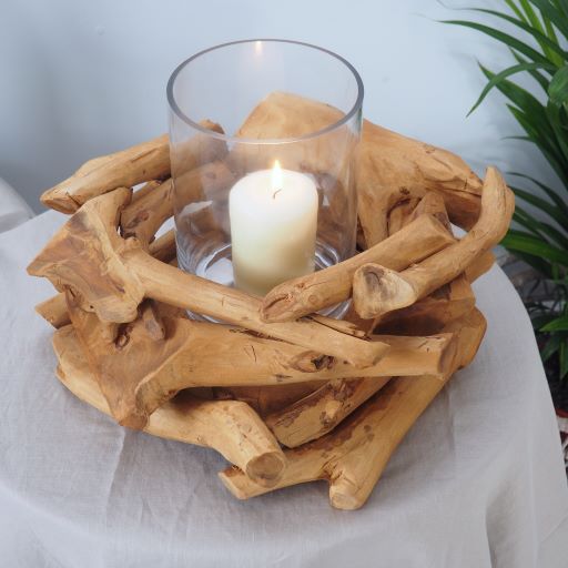 Driftwood candle holder with glass cylinder
