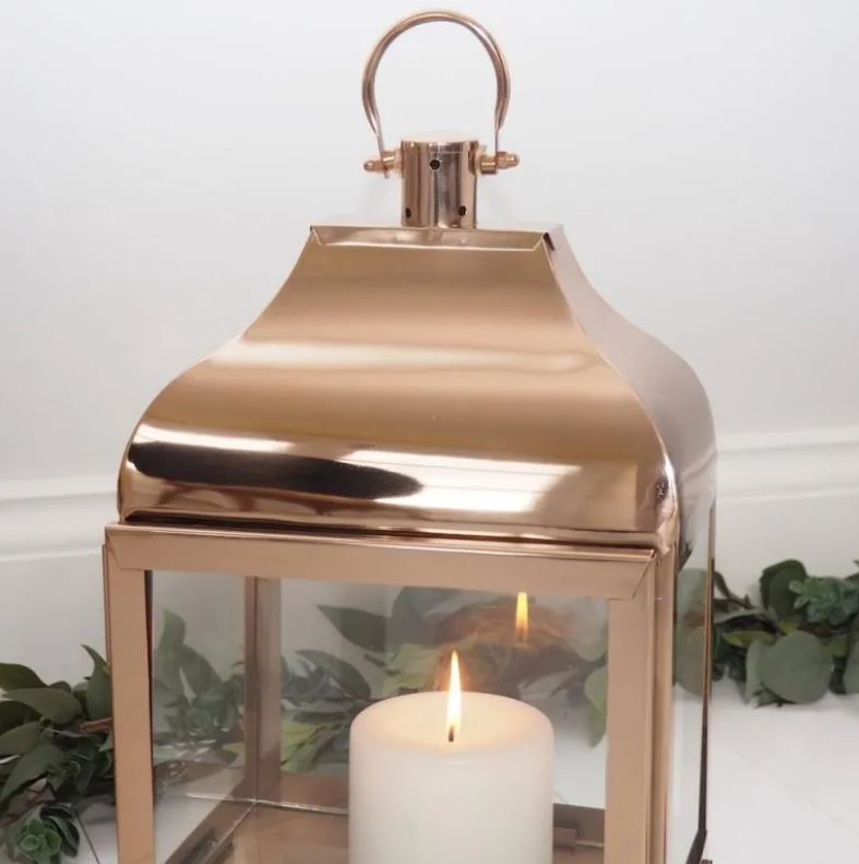 Small copper metal indoor lantern